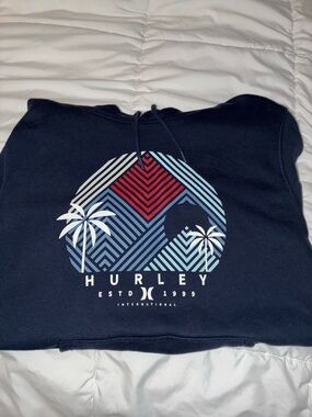 Hurley Men's Navy Crewneck Sweatshirt with Red & Light Blue Graphic